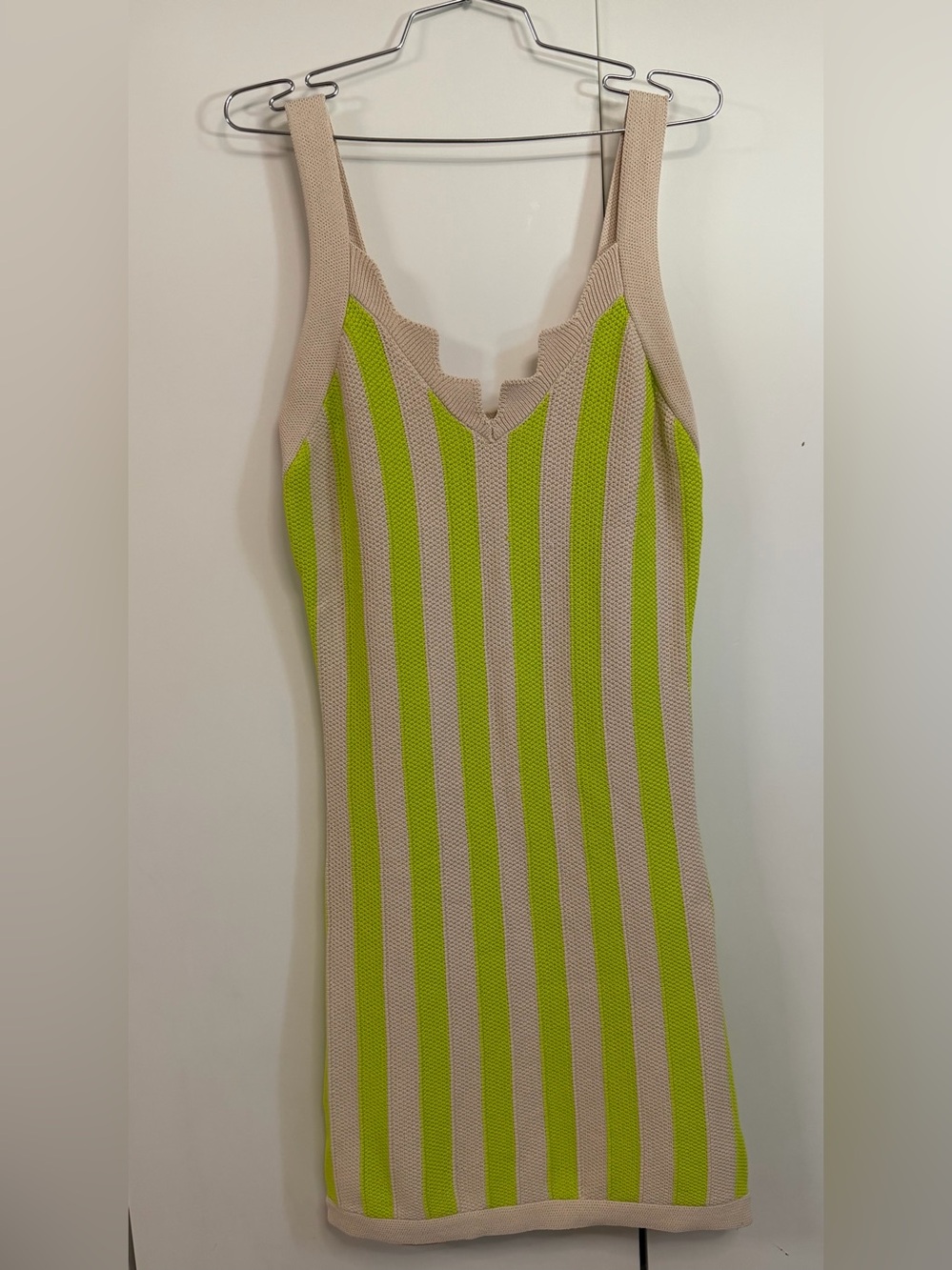 House of Harlow 1960 lime green and cream striped knit scalloped mini dress